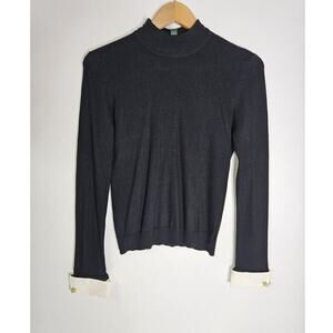 Ralph Lauren Black Silk-Blend Hand Cufs Gold Turtleneck Sweater Size Ps